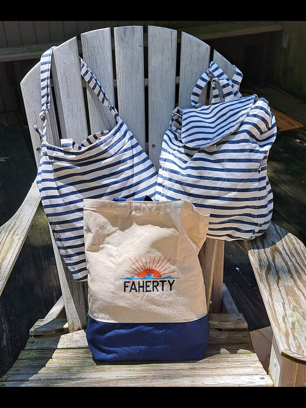 Faherty And BAGGUU Striped Canvas Tote & Embroidered Two-Tone Beach Bag